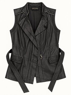 Kobi Halperin Black Genuine Leather Belted Vest Size 4